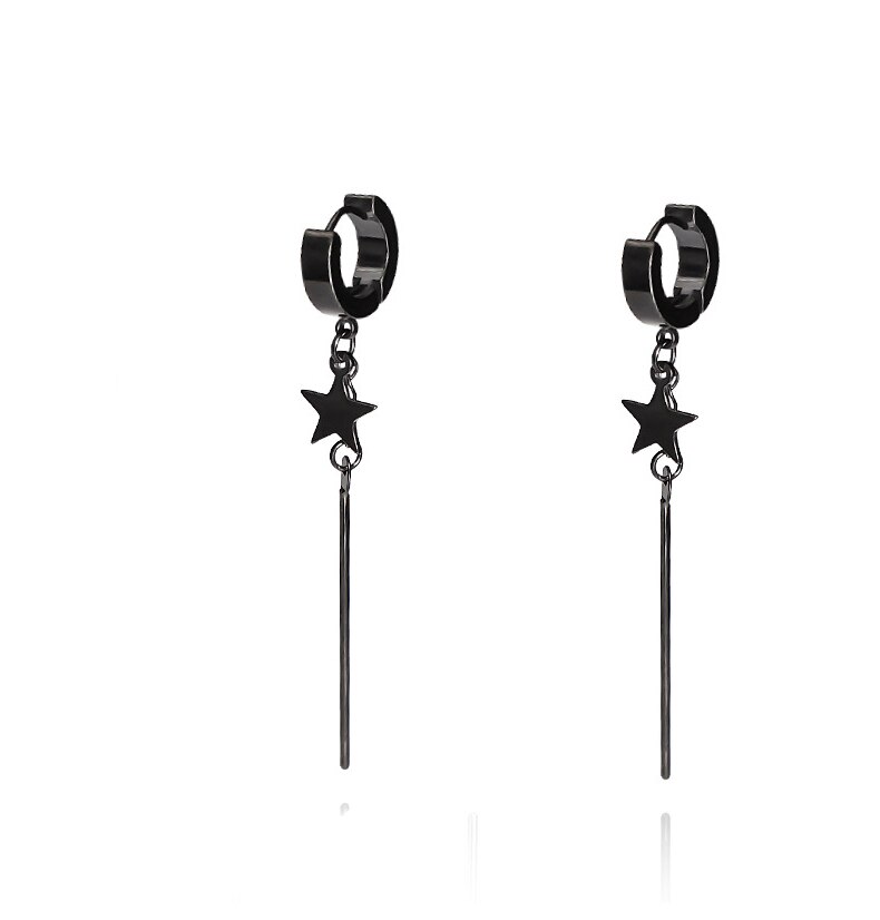 Pendientes colgantes de acero inoxidable para hombre y niño, aretes largos con borlas, Estrella coreana, joyería Punk: 1Pairs-Black