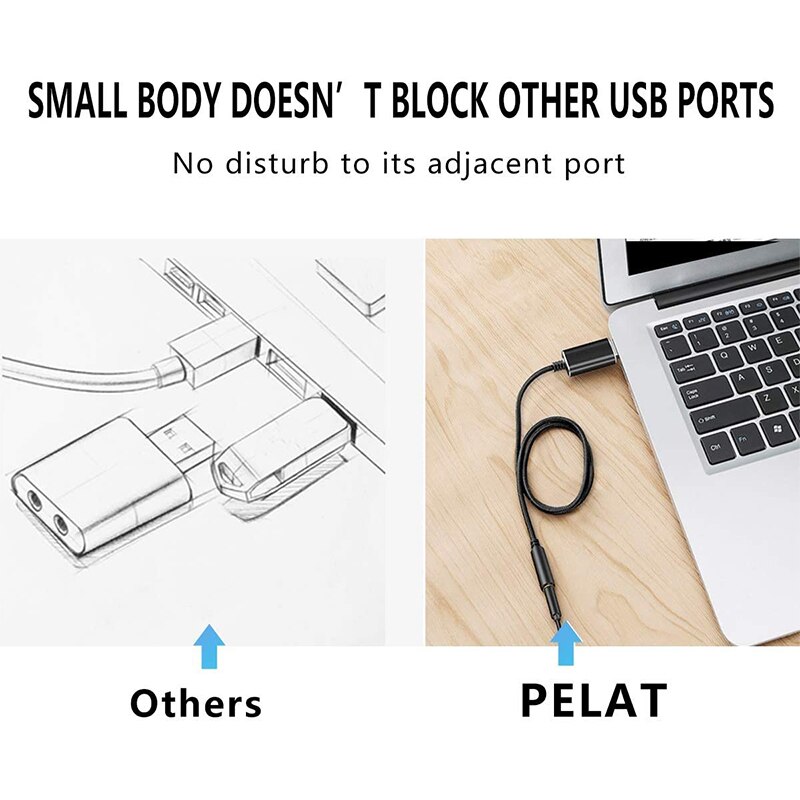 Veggieg-Adaptador USB o tarjeta de sonido externa con conector de micrófono y auriculares de 3,5mm para Windows/Mac/Linux/Pc/portátiles/PS4