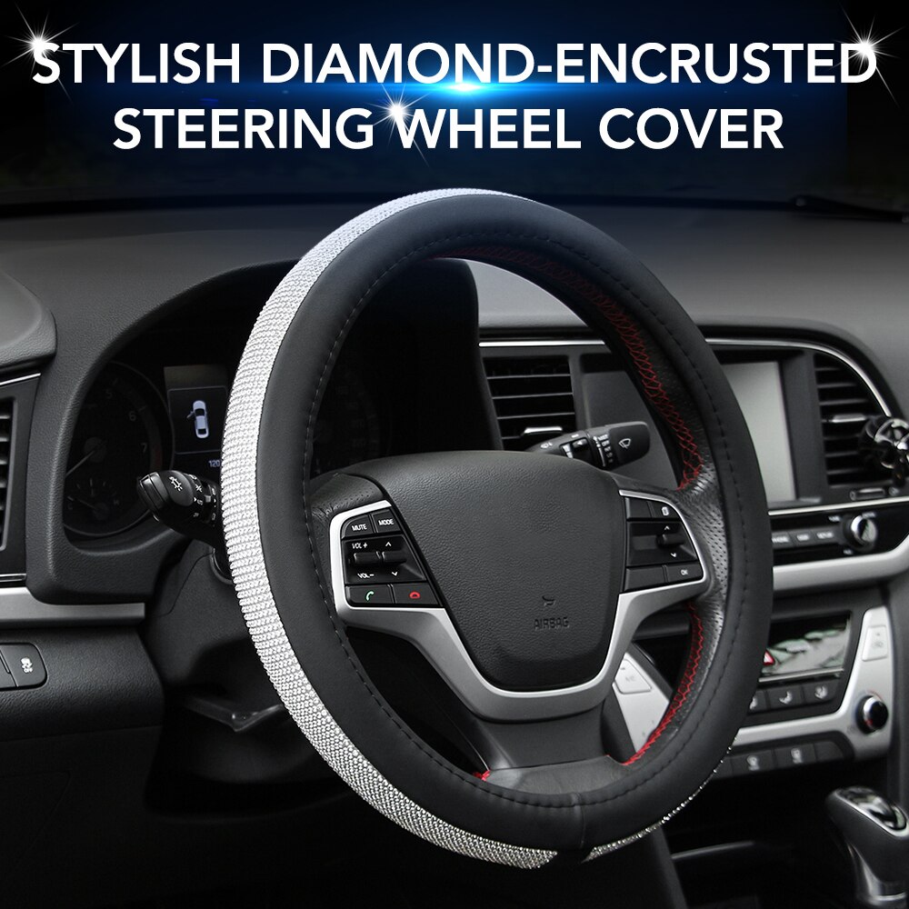 Cubierta para volante de dirección Interior de coche, cubierta para volante ostentosa de cristal de diamante de imitación, accesorios de protección con estilo