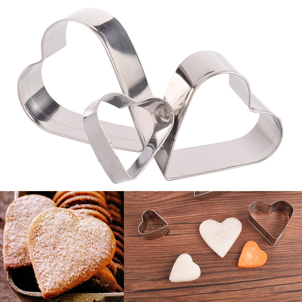 3 uds molde de manualidades para hornear Acero inoxidable forma de corazón troquelado galleta galletitas cortador de tarta Fondant forma herramienta de cocina para moldear