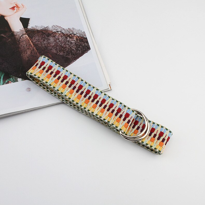 Lærred bælte forlænge lærred bælte litterær stil unisex studerende bælte trend d ring dobbelt spænde bælte: 05