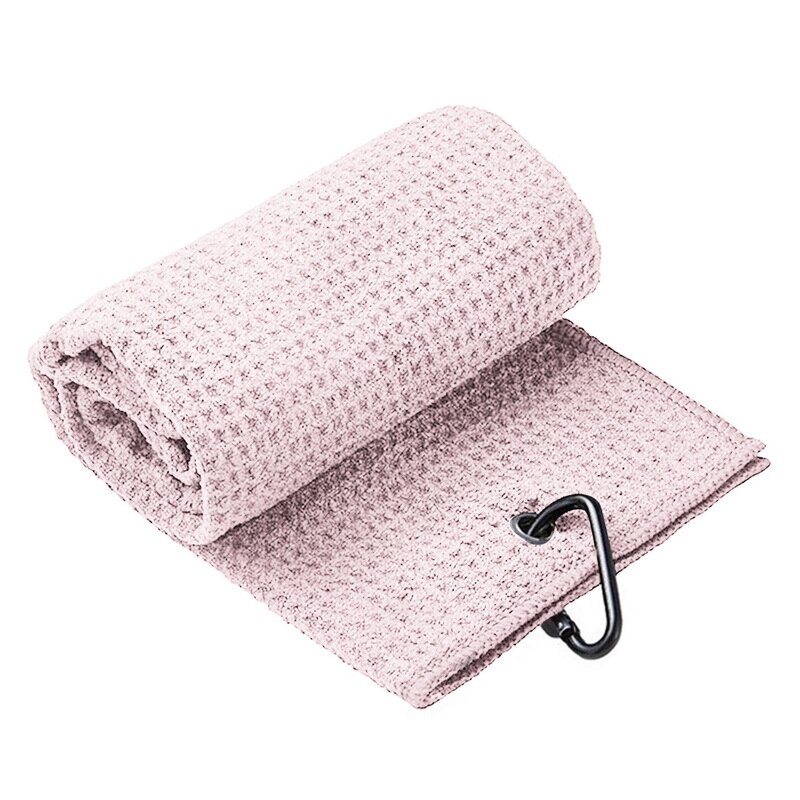 Golf Towel Waffle Pattern Cotton with Carabiner Cleaning Towels Microfiber Hook Cleans Clubs Balls Hands Microfiber Towel: Pink