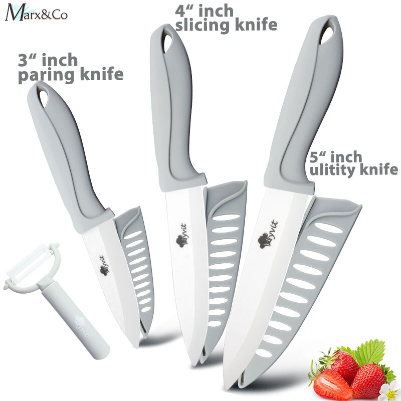 Ceramic Knife 3 4 5 6 inch Knives Kitchen Set White Blade Chef Utility Paring Vegetable Slicing Ceramic Knives With Peeler Set: 345 GREY