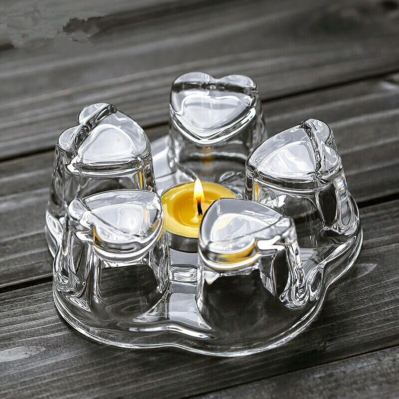 Soporte de vela con calentador, tetera con forma de corazón, vidrio transparente resistente al calor