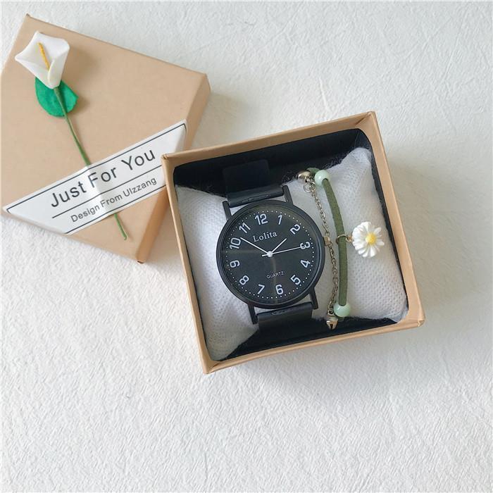 Ulzzang One – montre pour hommes et femmes, pour les collégiens, Simple, coréen, Ins rétro, Style université: Black plate large