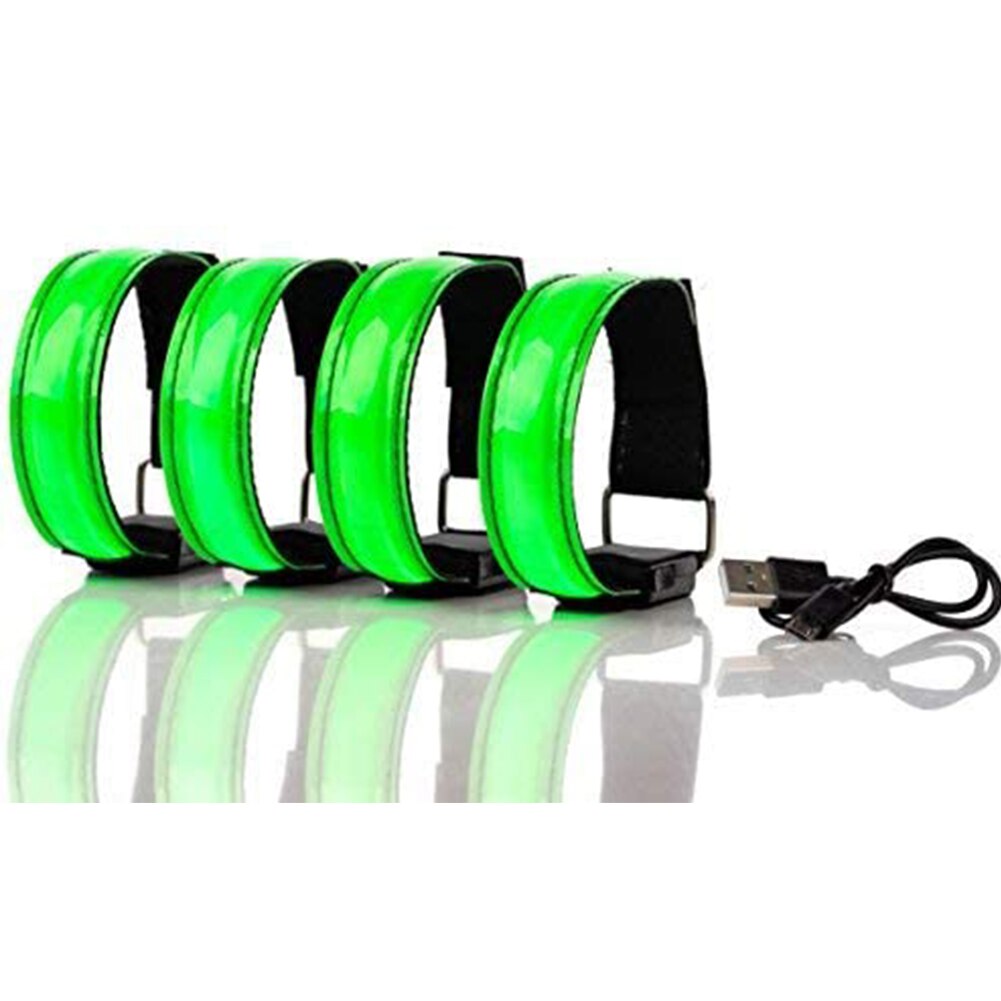 Usb Opladen Led Lichtgevende Night Running Armband Armband Night Reflecterende Veiligheidsgordel Outdoor Sport Lichtgevende Arm Band: Green 1 Pcs