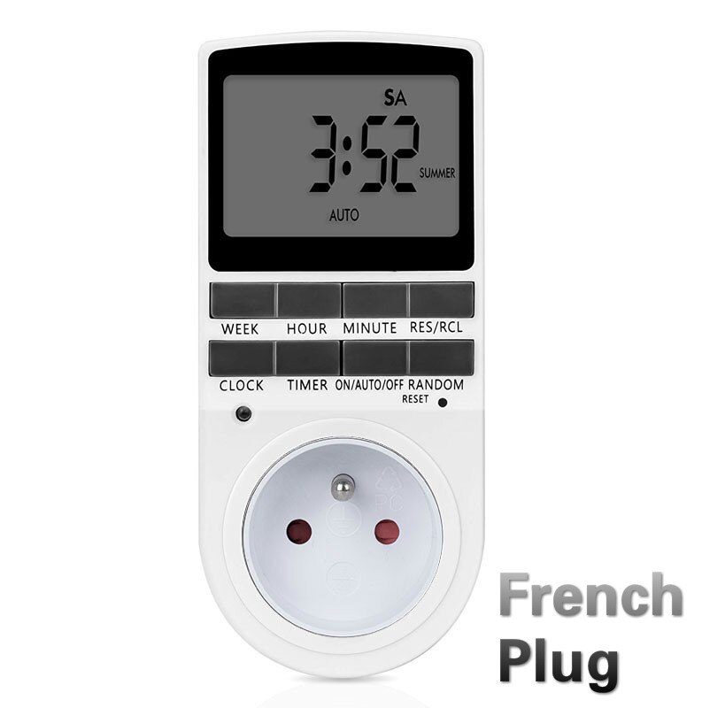 Cronómetro Digital electrónico con enchufe para UE, FR, UK, EE. UU., AU, cronómetro de 230V, 50HZ, 7 días, 12/24 horas, temporizador programable: FR PLUG