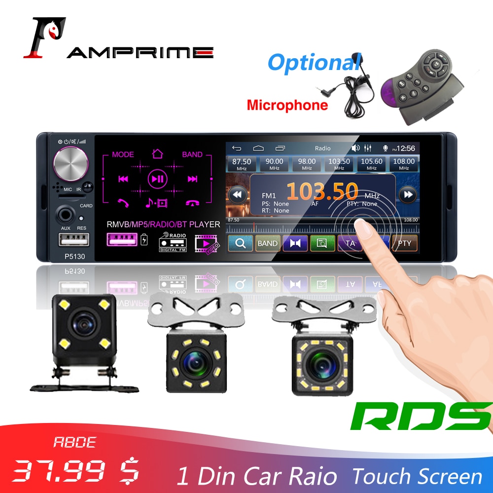 AMPrime 1din Autoradio 4.1 "Bluetooth Stereo Multimedia speler Autoradio MP5 RDS Sd USB Touch Screen Auto AUdio Met achteruitrijcamera