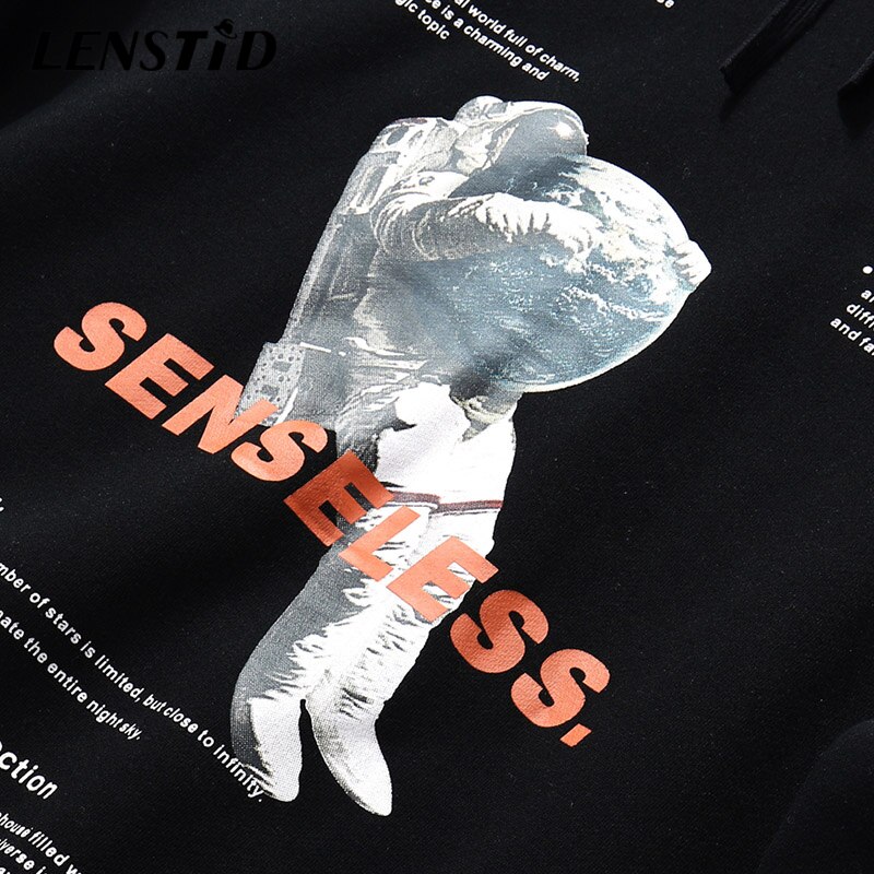 LENSTID Men Hip Hop Winter Fleece Pullover Hoodies Spaceman Print Harajuku Streetwear Autumn Cotton Warm Hooded Sweatshirts