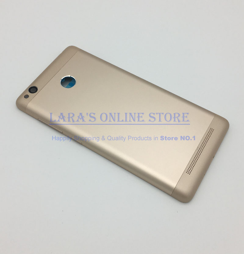 Piezas de repuesto para Xiaomi Redmi 3S / Redmi 3 Pro, cubierta trasera para la puerta de la batería, lente de cristal de la cámara y botón de volumen de encendido: Dorado