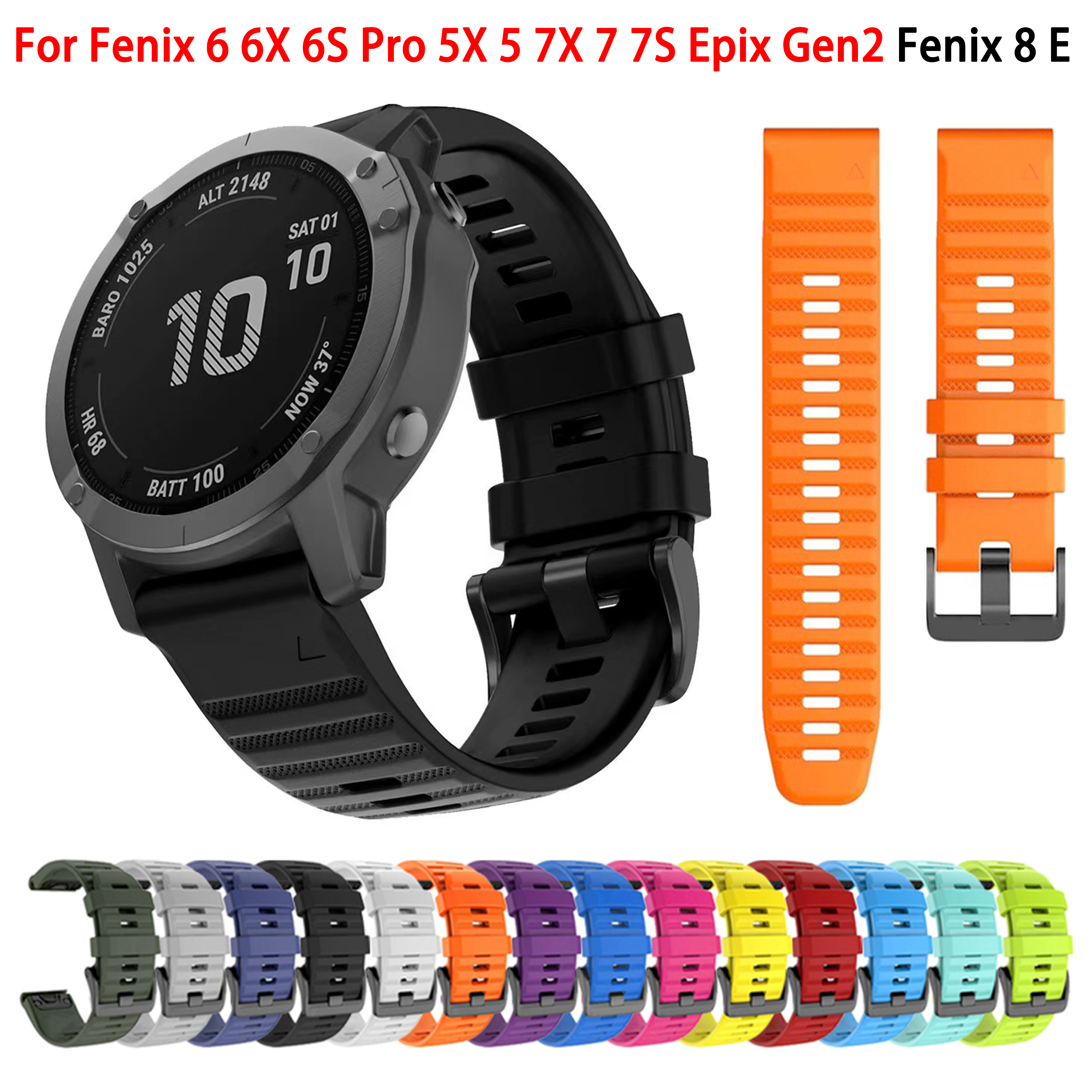 26 22 20MM Silicone strap for Garmin Fenix 6X 6 7 7X Pro 5S 5X Plus Fenix 8 E Watchband Bracelet Epix Gen2 965 955 3HR QuickFit