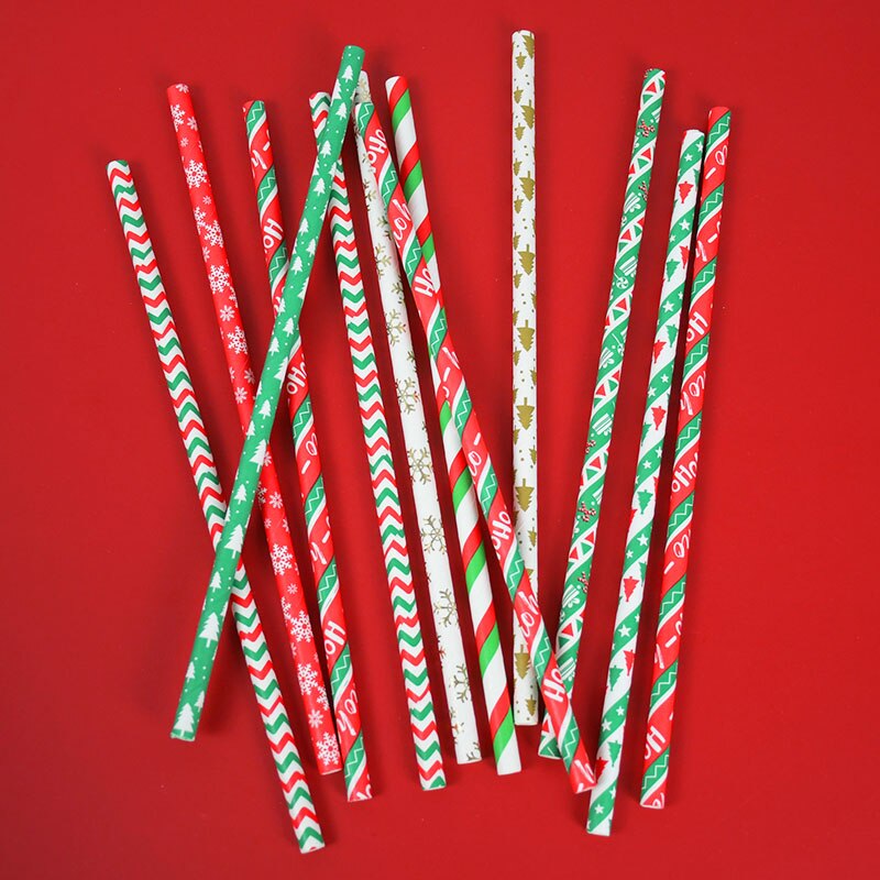 25 stuks kerst gestreepte papieren rietjes sneeuwvlok rietjes dinertafeldecoratie voor thuis jaar banket feestbenodigdheden navidad