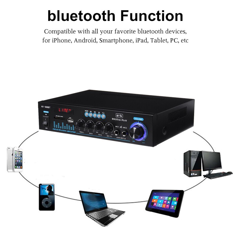 1000W bluetooth 5.0 Home Digital Amplifiers Audio Hifi Bass Class D Power Amplifier for Subwoofer Speakers FM USB Remote Control