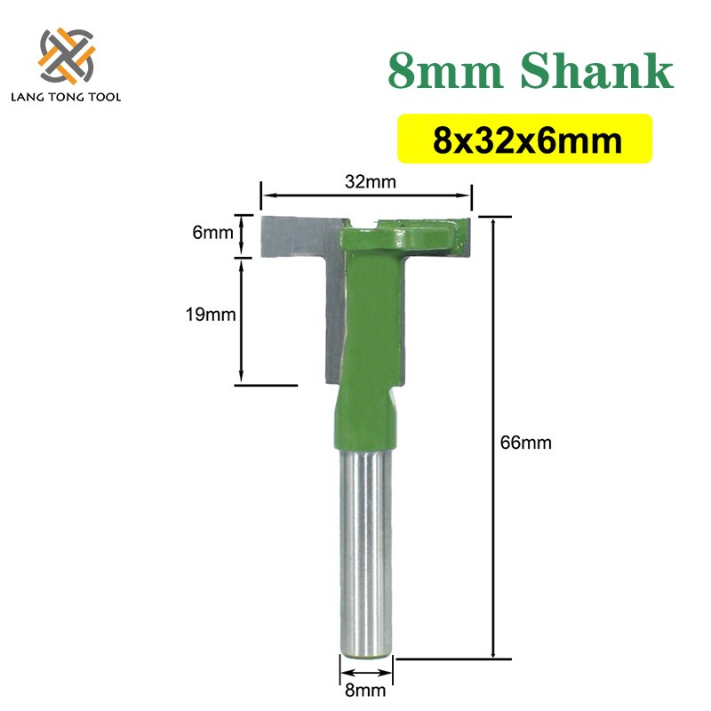 Lang tangverktøy 8mm skaft t-spor freser fresing rett kant sporfres fres skjærehåndtak for treverk  lt075: 8 x 32 x 6