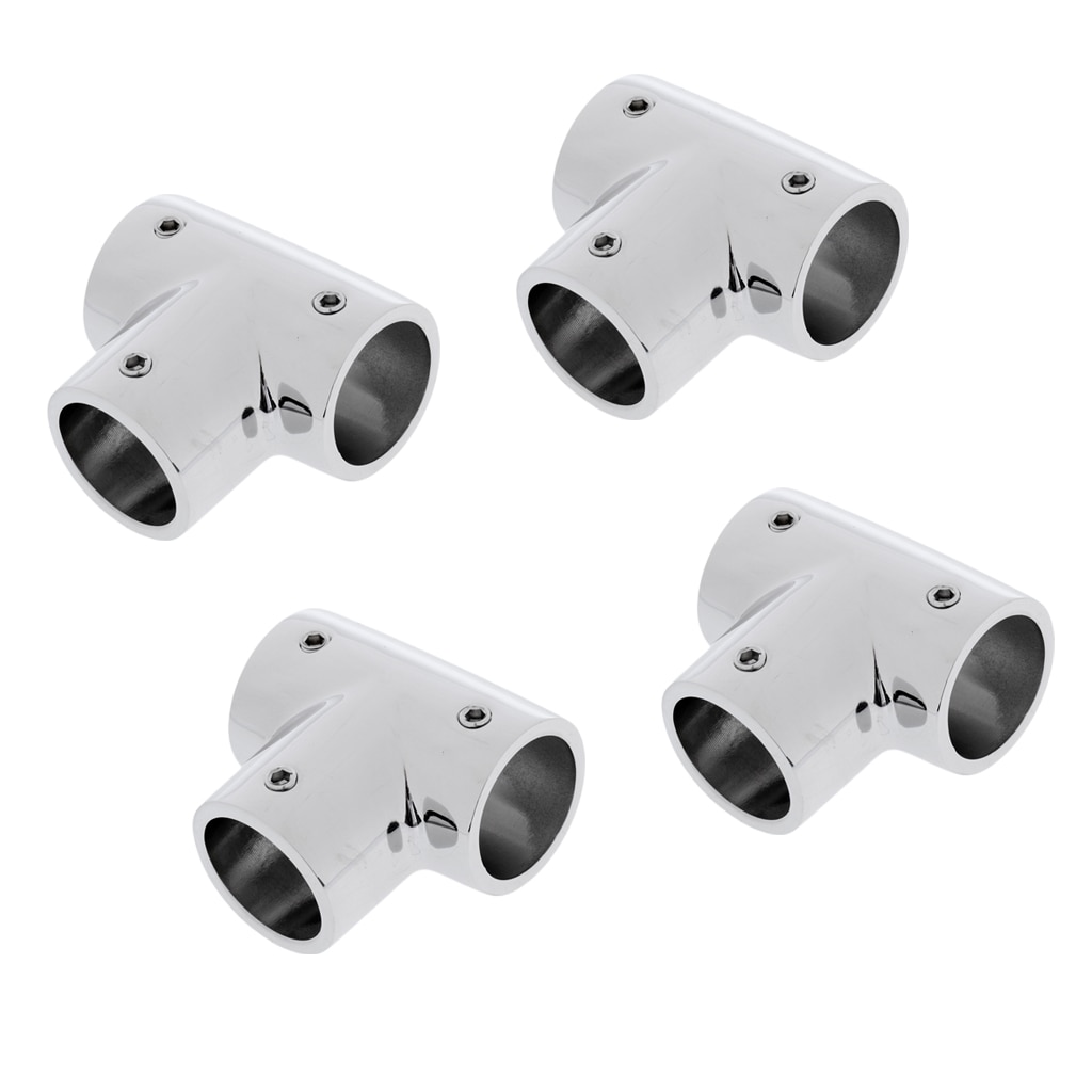 4pcs 316 Stainless Steel Boat Marine Handrail 90 Degree T/Tee Fitting Mirror Polished Rail Connector for 1 inch 25mm Tube