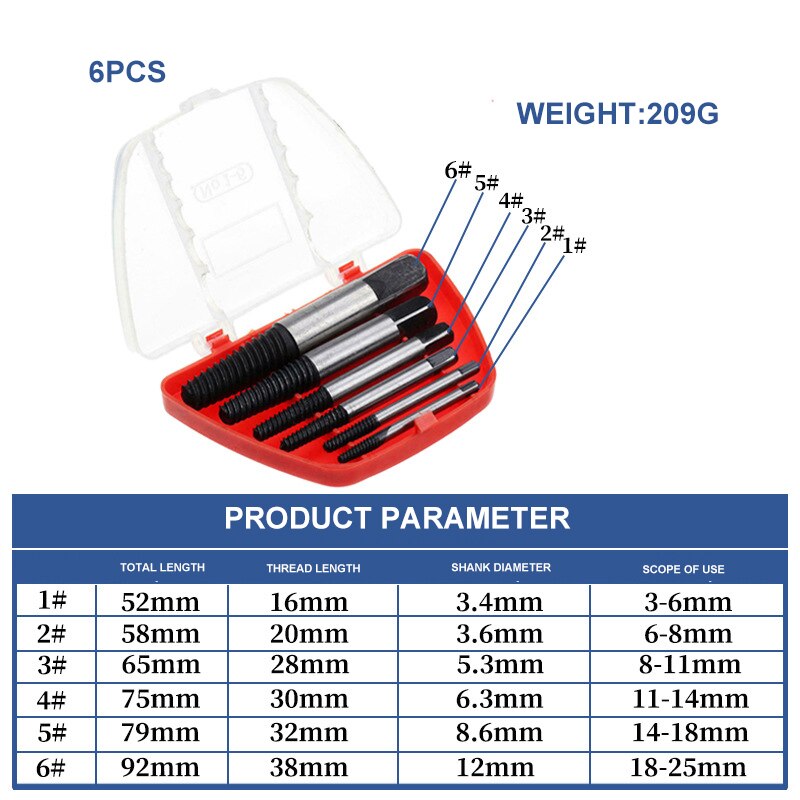 Broken Wire Extractor Used for Broken Water Pipe of Faucet Triangle Valve 5PCS/6PCS Sliding Screw Broken Screw Extractor Set