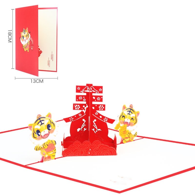 Carte Pop-Up chinoise 3D de nouvel an 2022, cartes de vœux de tigre mignonnes avec enveloppe pour fête du Festival de printemps, décoration, fait à la main