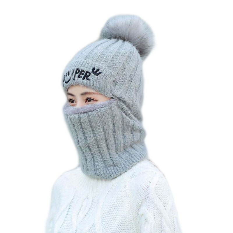 Kvinders hatte uld balaclava ansigtsmaske hatte kvinder hue dobbeltbrug hat ørebeskyttere strik hatte vinter tørklædedragter fortykkelse