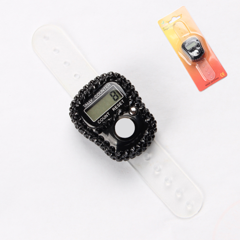 Fingertellerkompass islamsk tasbih-perle 5 digital led elektronisk håndholdt teller klikkerteller ring: Svart