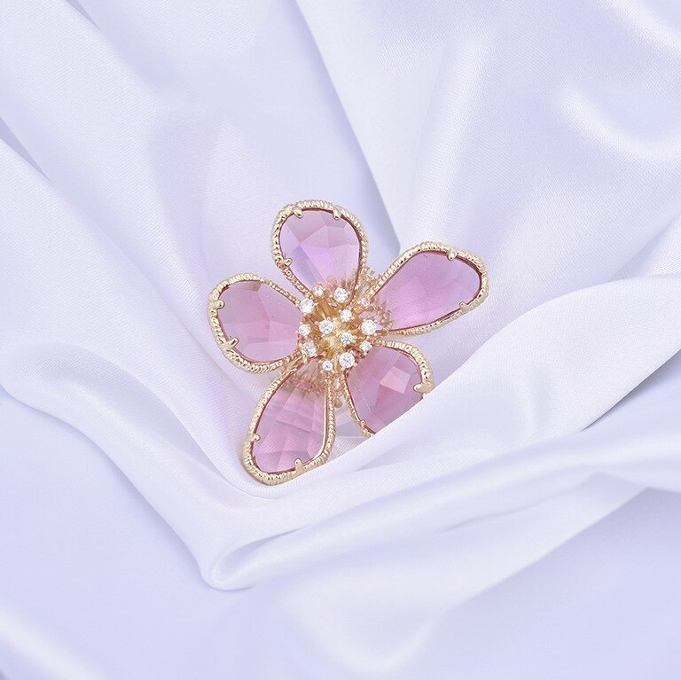 Anelli di fiori eleganti per le donne anello di cristallo floreale alla moda coreano anello di fidanzamento nuziale per gioielli di lusso da sposa regali per ragazze: Pink