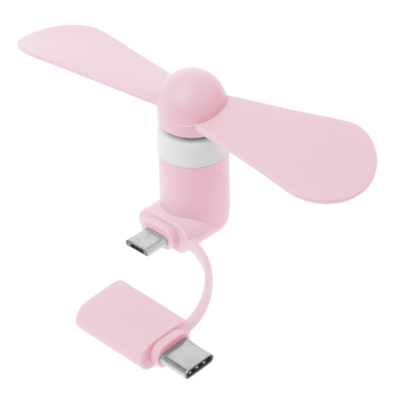 Ventola di raffreddamento portatile 2 in 1 di tipo C Ventola di raffreddamento portatile Mini ventola USB Ventole per telefoni cellulari per telefoni Android Micro USB: Colore rosa