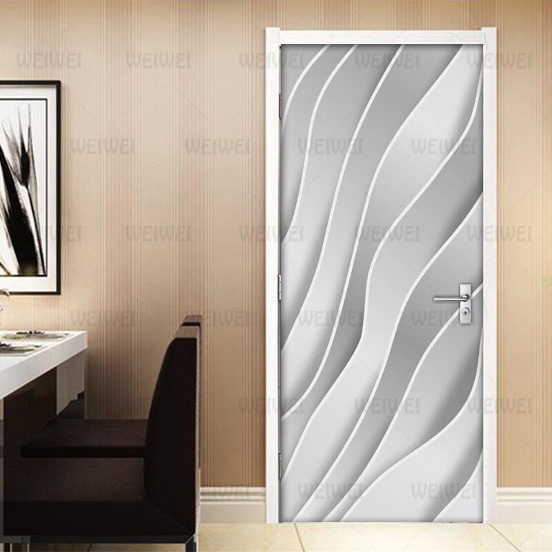 Modern 3D Abstract Geometric Striped Door Sticker Mural Living Room Kitchen Door Decoration Wallpaper PVC Waterproof Wall Decals
