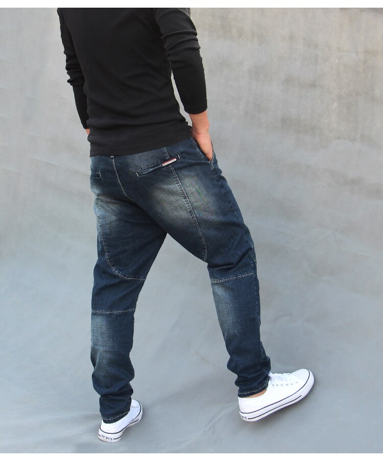 Plus size Male Low Crotch denim Harem Skateboard Pants Men baggy hanging crotch Joggers Men loose street dance jeans FSH10