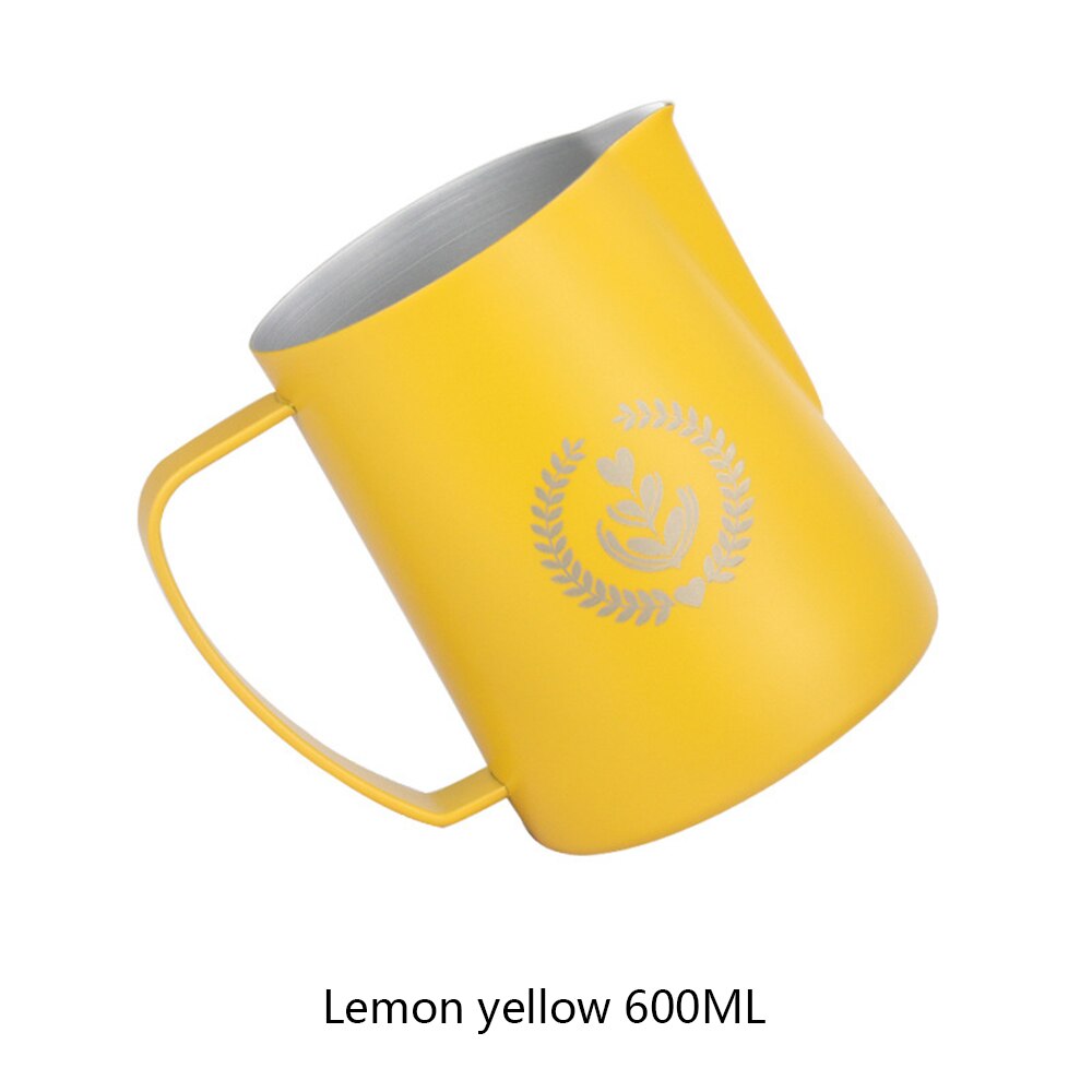 Stainless Steel Cup Coffee Cup Coffee Milk Mug Frothing Milk Latte Jug Coffees Pitcher Mug Craft Latte Frothing Art Jug 600ml: lemon yellow 600ml