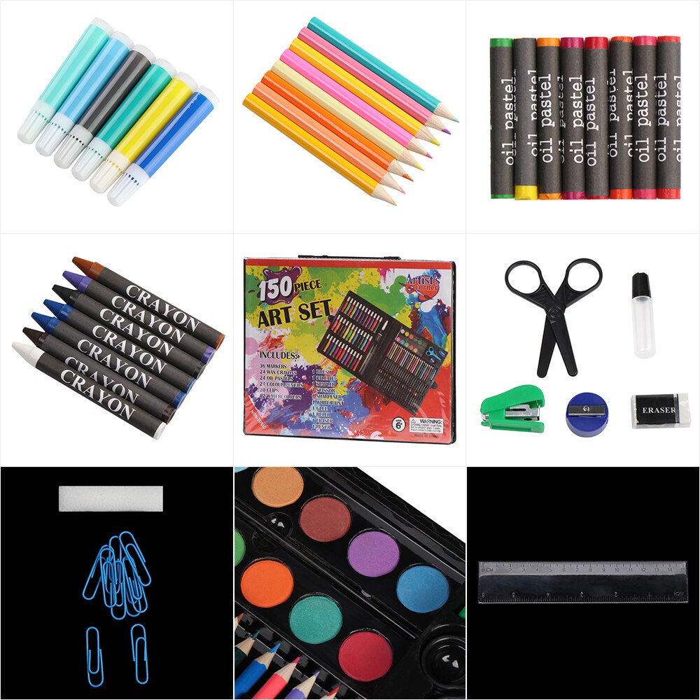 150 pçs/set crianças arte desenho da água cor lápis lápis pastel óleo pintura graffiti ferramenta artigos de papelaria kit