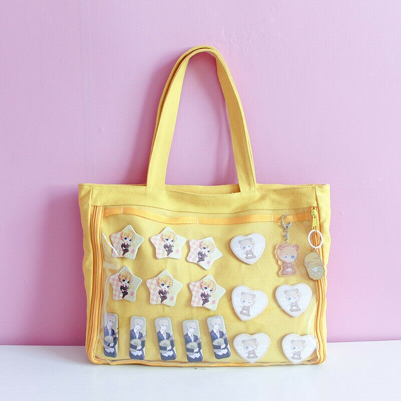 Girls School Shoulder Bags Clear Ita Bag Transparent Itabag Pin Display Handbag: Yellow
