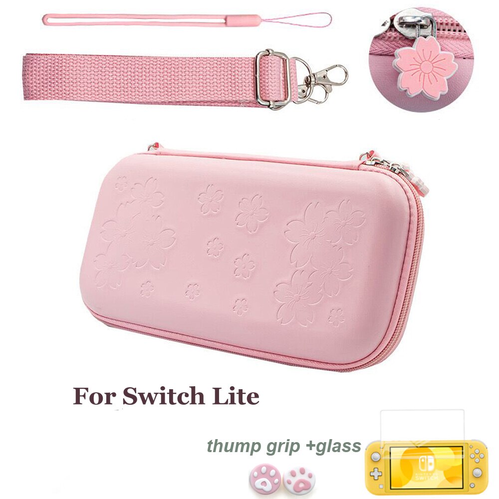 Sakura saco de armazenamento portátil para interruptor viagem flores de cerejeira para nintendo switch carrying game caso: Pink For Switch Lite