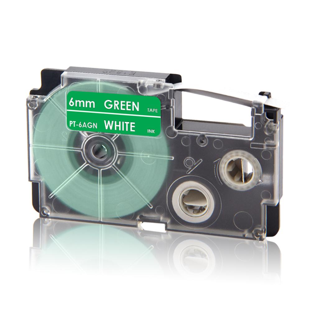 UniPlus XR-6X XR6WE XR-6RD XR 6YW Label Tapes Replace Casio Label Maker XR-6B XR-6GN 6mm Multi Colors for KL-60 KL-60SR KL120 EZ: White on Green