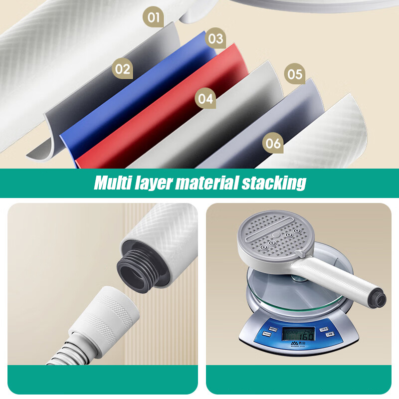 Cabezal de ducha ajustable de 5 modos, cabezal de ducha ahorrador de agua para baño con Base de manguera, accesorios de baño con patrón de fibra de carbono