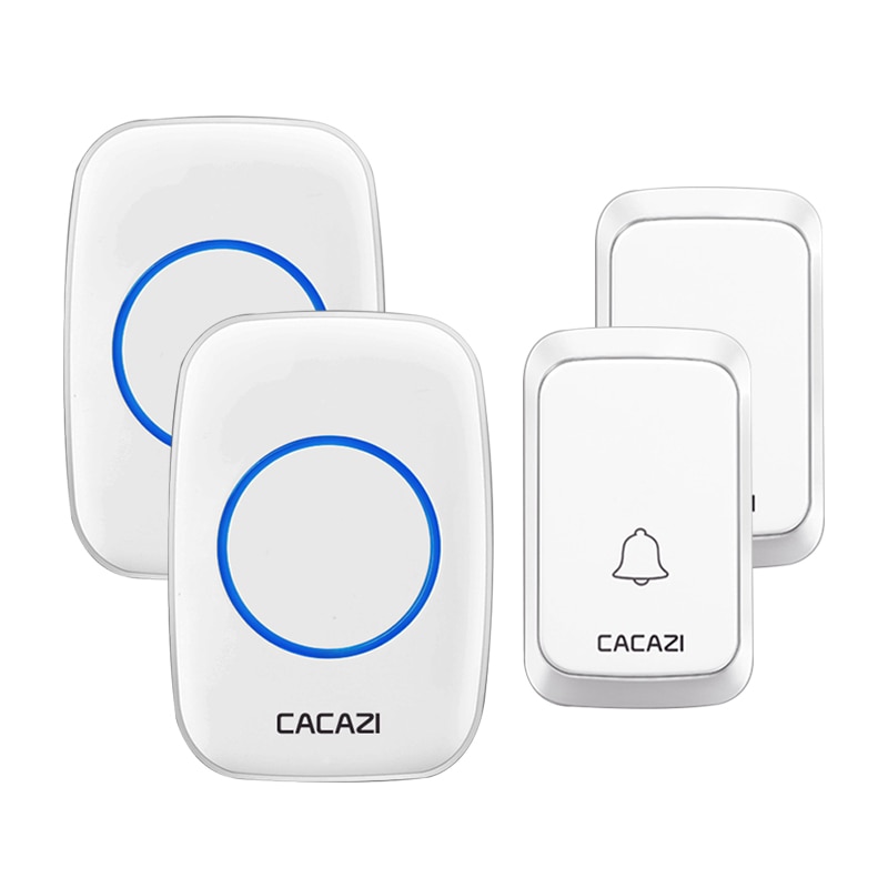 CACAZI Door Bells 1 2 Button 1 2 Receiver Waterproof Wireless Doorbell Light 300M Remote Cordless Call Bell 58 Chime White