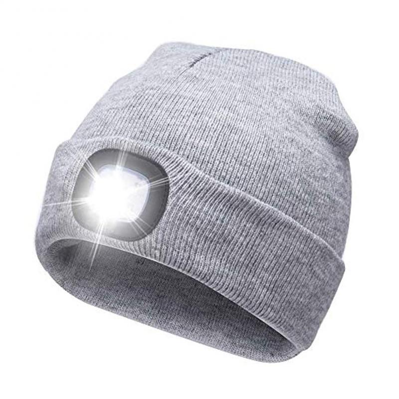 Adisputent Winter Unisex Warmer Knit Cap Hat Button Battery LED Beanie Cap LED Spot light hat LED light headlights 8: Gray