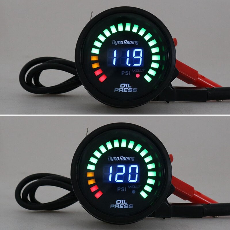 Dyno racing 2 tum 52mm bil digital analog led oljetrycksmätare 0-120 psi med sensor 12v