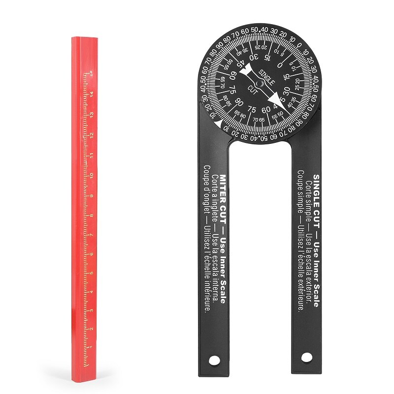 Woodworking Scale Mitre Saw Protractor Angle Level With Marking Pencil Carpenter Angle Finder Measuring Ruler Meter Gauge Tools: white