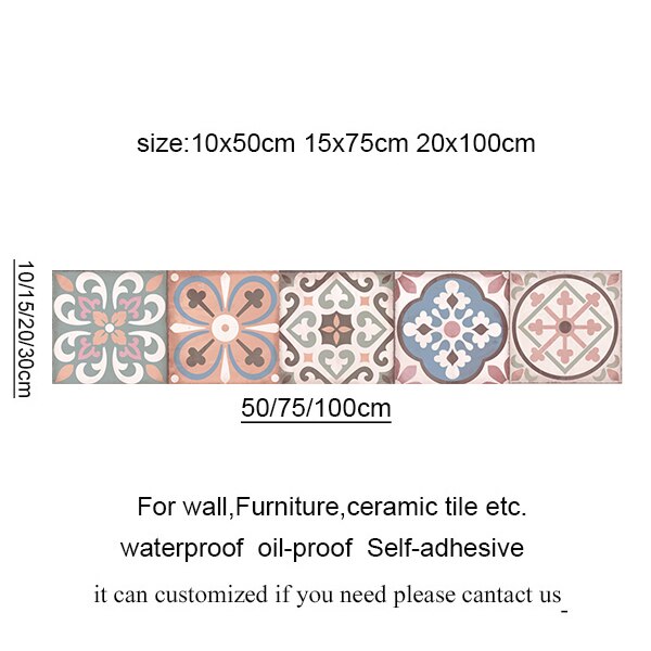 Pink vintage porcelæn peel stick flise stickers, vandtæt badeværelse køkken backsplash wall sticker retro boligindretning: 6 / 20 x 100cm
