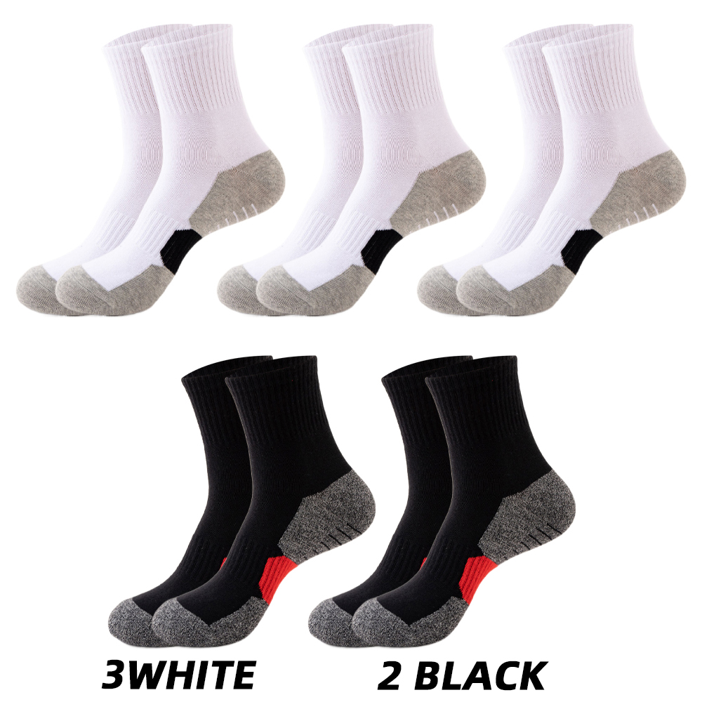 5 Pair Winter Men Socks Cotton Black Leisure Business Long Socks Walking Running Hiking Thermal Socks For Male Plus Size 38-48: grass green