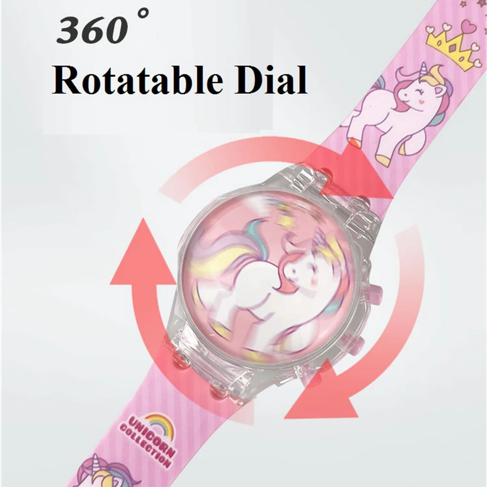 Montre électronique de dessin animé pour enfants, montres-bracelets numériques pour filles, horloge jouet mignonne, lumière flash tournante, de fête Nairobi Orn, musique