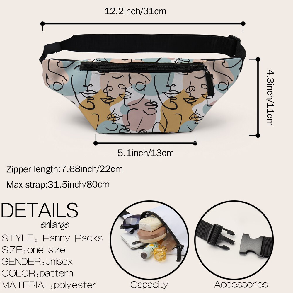 Deanfun Fanny Pack For Women Personal Printed Waist Bag For Girls Hip Bag Belt Pack For Travel 18069