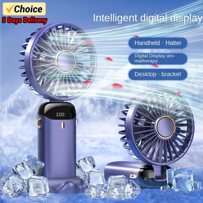 Usb handheld mini ventilador dobrável portátil pescoço pendurado ventiladores 5 velocidade usb recarregável ventilador com suporte do telefone e tela de exibição