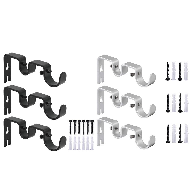 3Pcs/Set Curtain Rod Brackets Heavy Duty Double Rod Holders Durable Metal Curtain Rod Wall Brackets with Screw