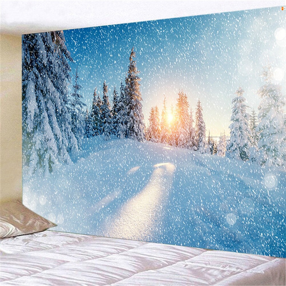 Snow Forest Trail Print Polyester Tapestry Wall Hanging Art Decoration for Curtain Landscape Tree Psychedelic Wall Hanging: 150x100cm / style-3