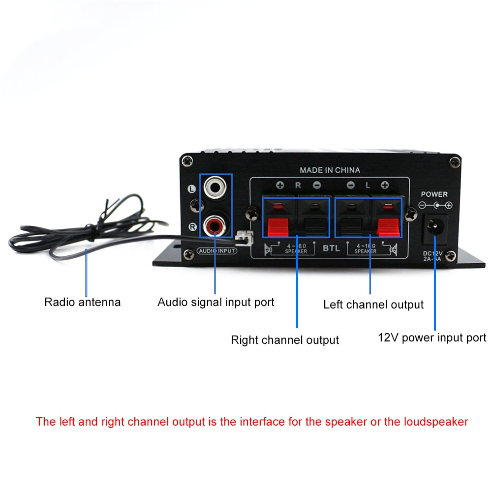 Mini Audio Power Amplifier BT AC / DC12V Digital Audio Receiver USB Memory Card Slot MP3 FM Radio 20W+20W Audio Amplifier