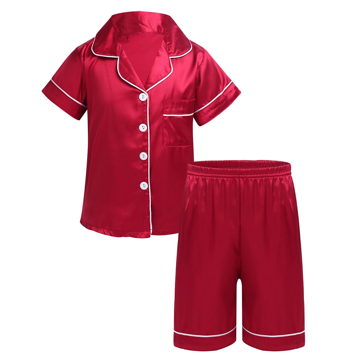 Zomer Kinderen Nachtkleding Sets Unisex Clasic Zijden Pyjama Nachtkleding Outfit Korte Mouw Slaap Set Jongens Meisjes Nachtkleding Loungewear: Burgundy / 14