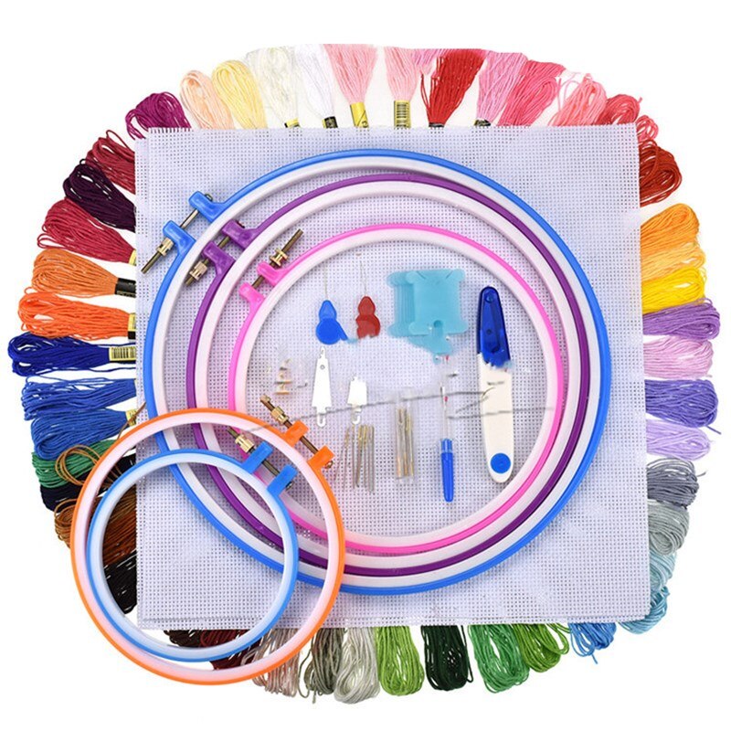 50/100 Colors Cross Stitch Tool Kit, Handmade DIY Embroidery Thread for Beginners, Embroidery Frame, Knitting Material Package