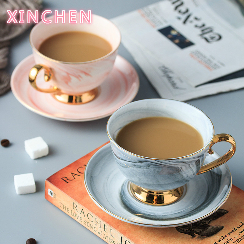 XINCHEN nordisch Glod Marmor Kaffee Tasse und Untertasse einstellen Keramik Tee Wasser Tasse Porzellan Wiederverwendbare Latte Cappuccino Tassen 230ml