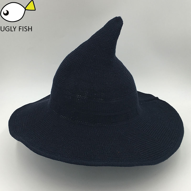 Chapéu de sol para As Mulheres Traje dobrável Chapéu Bola Cap Chapéu de Bruxa Para O Natal Bonito crochê mulheres chapéu de Verão: navy