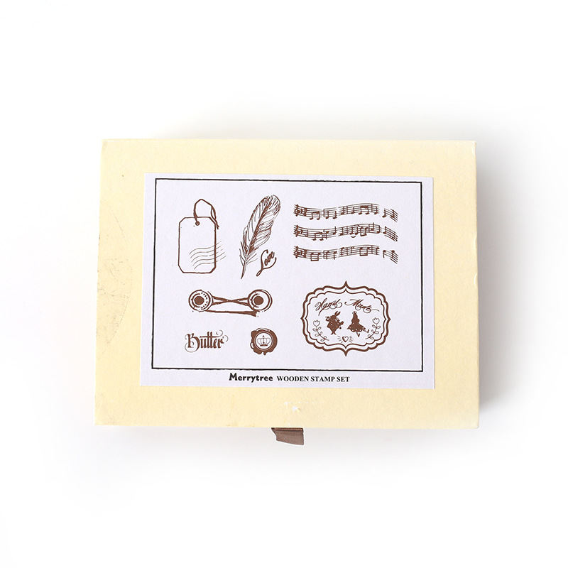 1box Wood Rubber Vintage Stamp Construction Feather Stationery School Supplies Student Handbook Diary Album Scrapbooking Crafts: white